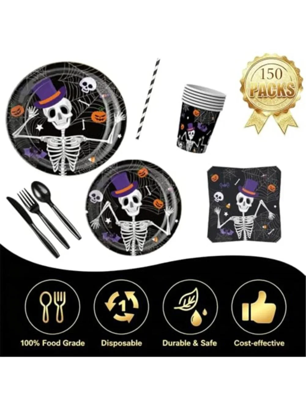 150PCS Serve 16 Halloween Plates and Napkins Halloween Party Decorations